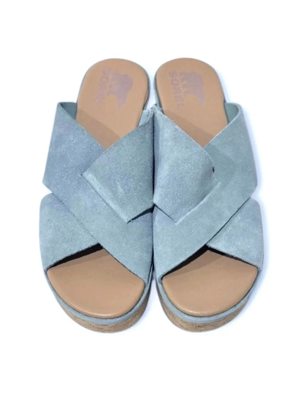 Sorel Cameron Flatform Mule Platform Sandals Light Blue Slip On Women's Size 9